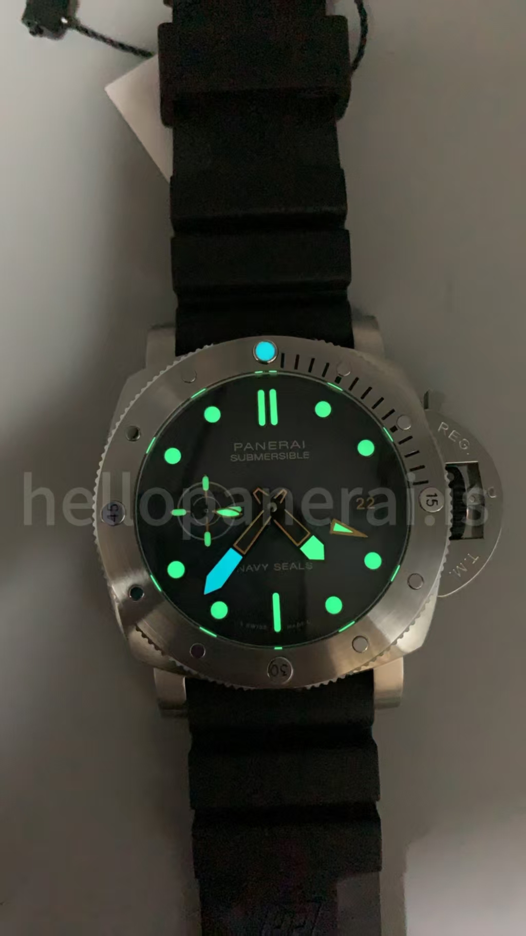 Replica PAM 1323 Panerai Submersible GMT Navy Seals Clone P.900 Movement Black Rubber Band - Image 9