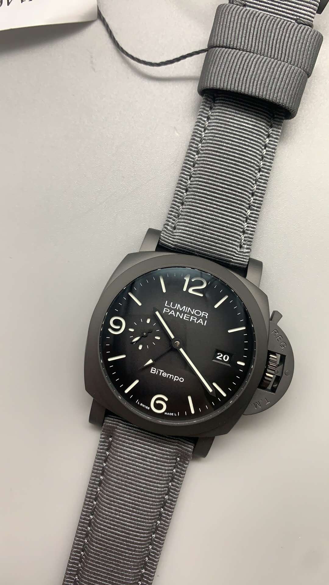 Replica PAM 1467 Panerai Luminor BiTempo 44mm Titanium DLC Case Grey Dial P.9010 Movement - Image 2