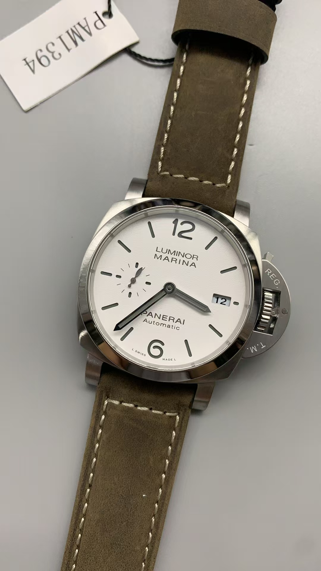 Replica PAM 1394 Panerai Luminor Marina P.9010 Movement White Dial Brown Leather Strap - Image 2