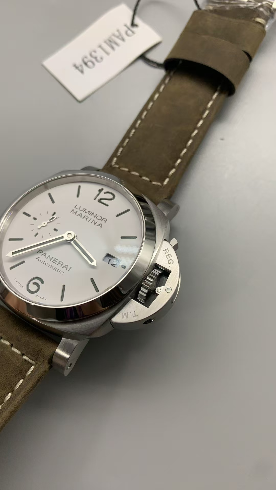 Replica PAM 1394 Panerai Luminor Marina P.9010 Movement White Dial Brown Leather Strap - Image 4